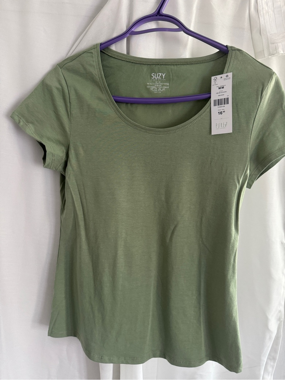Suzy Shier Sage Green Scoop Neck Short Sleeve Top